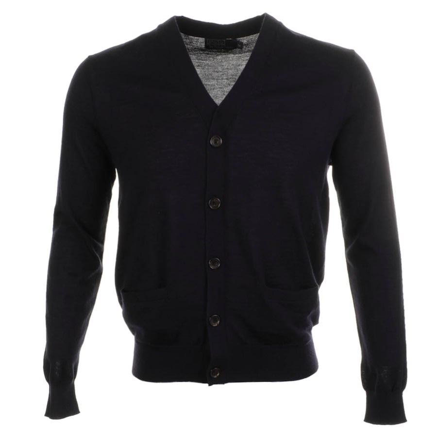 RALPH LAUREN 14G V NECK MERINO CARDIGAN NAVY