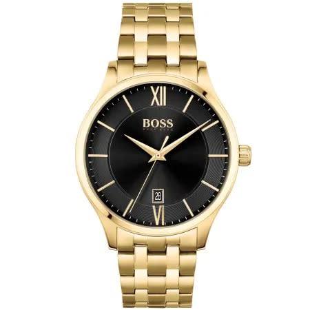 A BOSS watch with a gold strap and black face