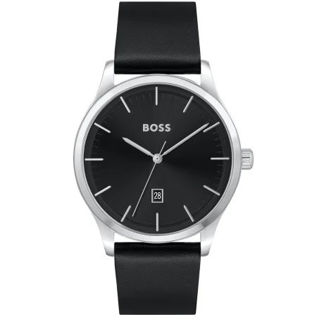 A black BOSS watch with silver trim