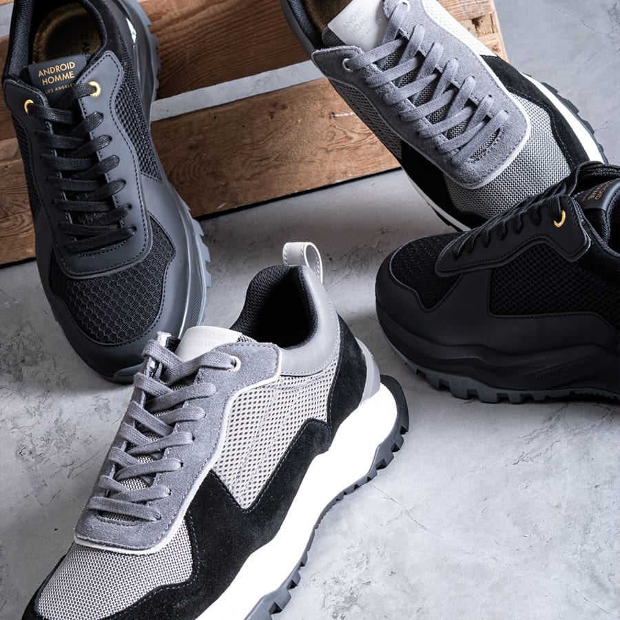 Grey and black trainers