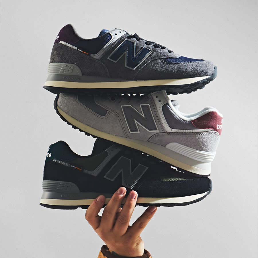 Three New Balance trainers stacked up