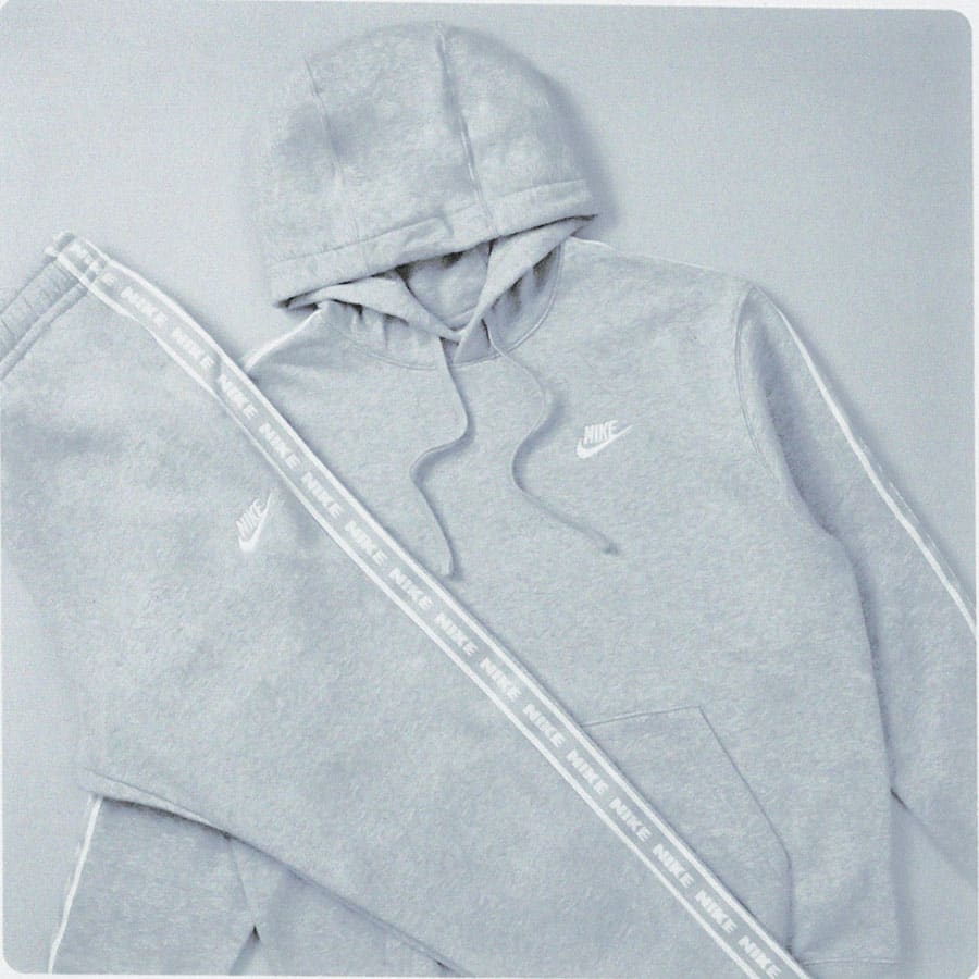 A retro-style grey tracksuit from Nike