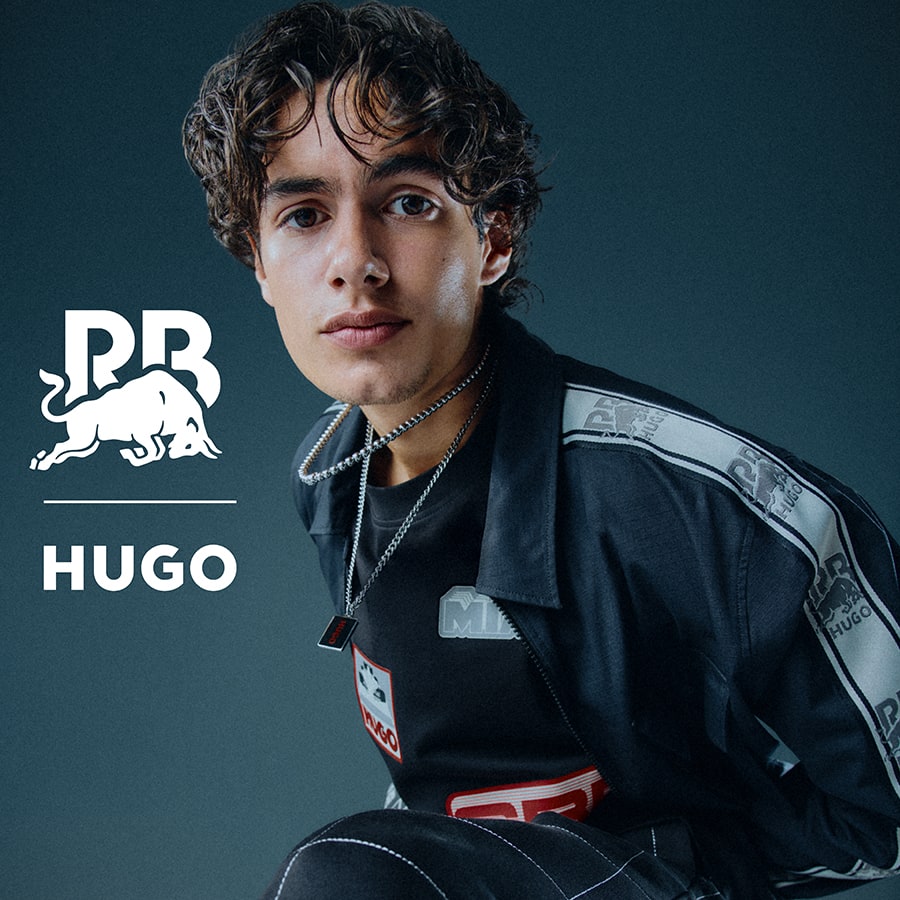 A man dressed in HUGO x RB clothes
