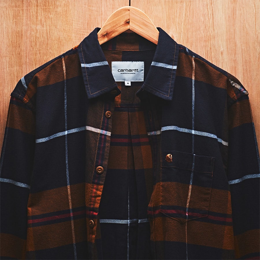 A checked shirt hanging in a wardrobe