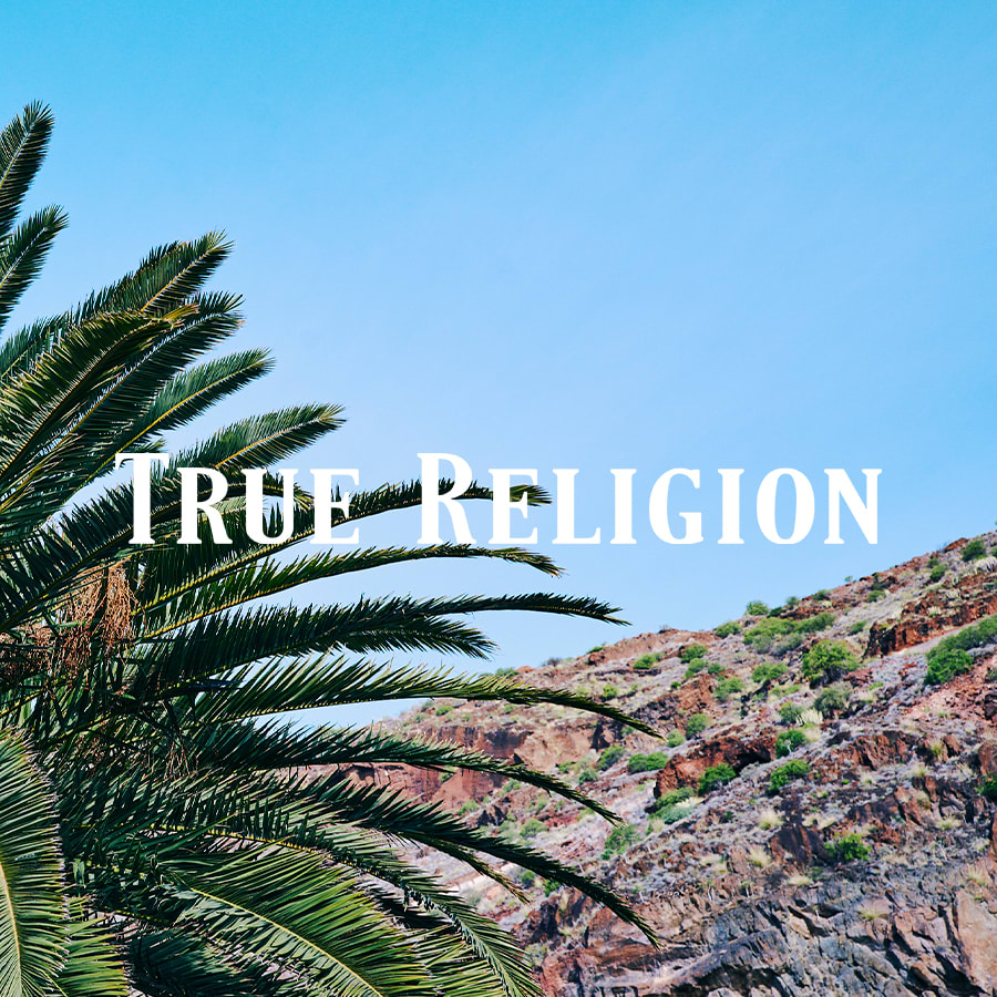True Religion branding over a summer scene