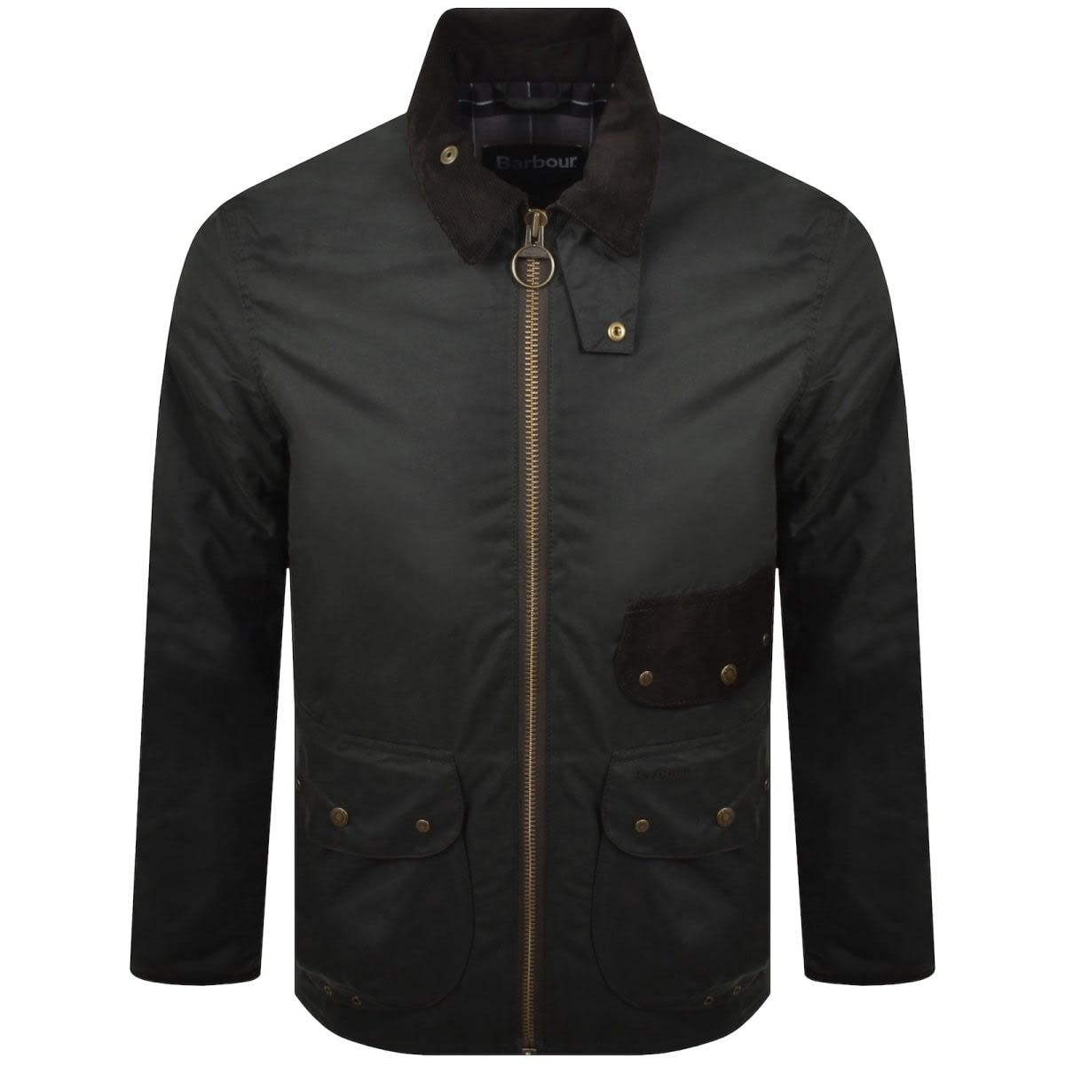 A green Barbour waxed jacket