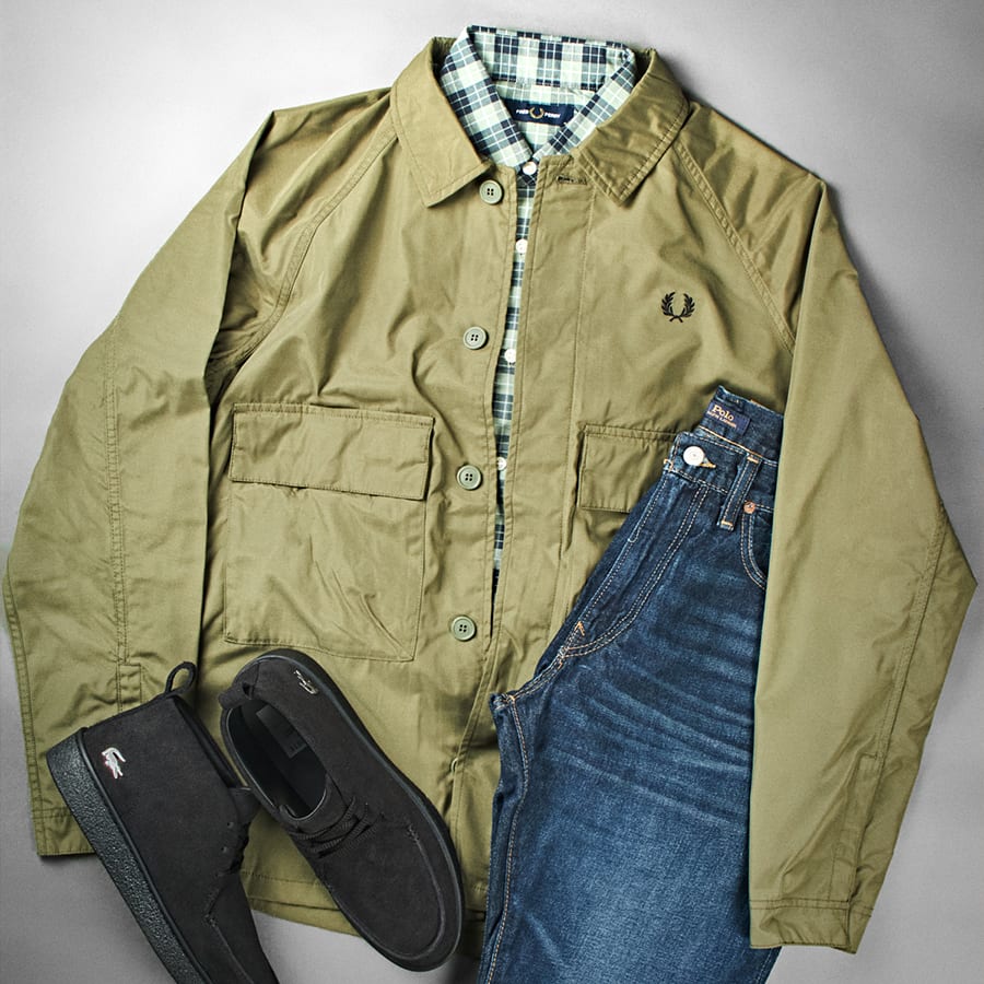 An outfit selection with a Fred Perry jacket and shirt