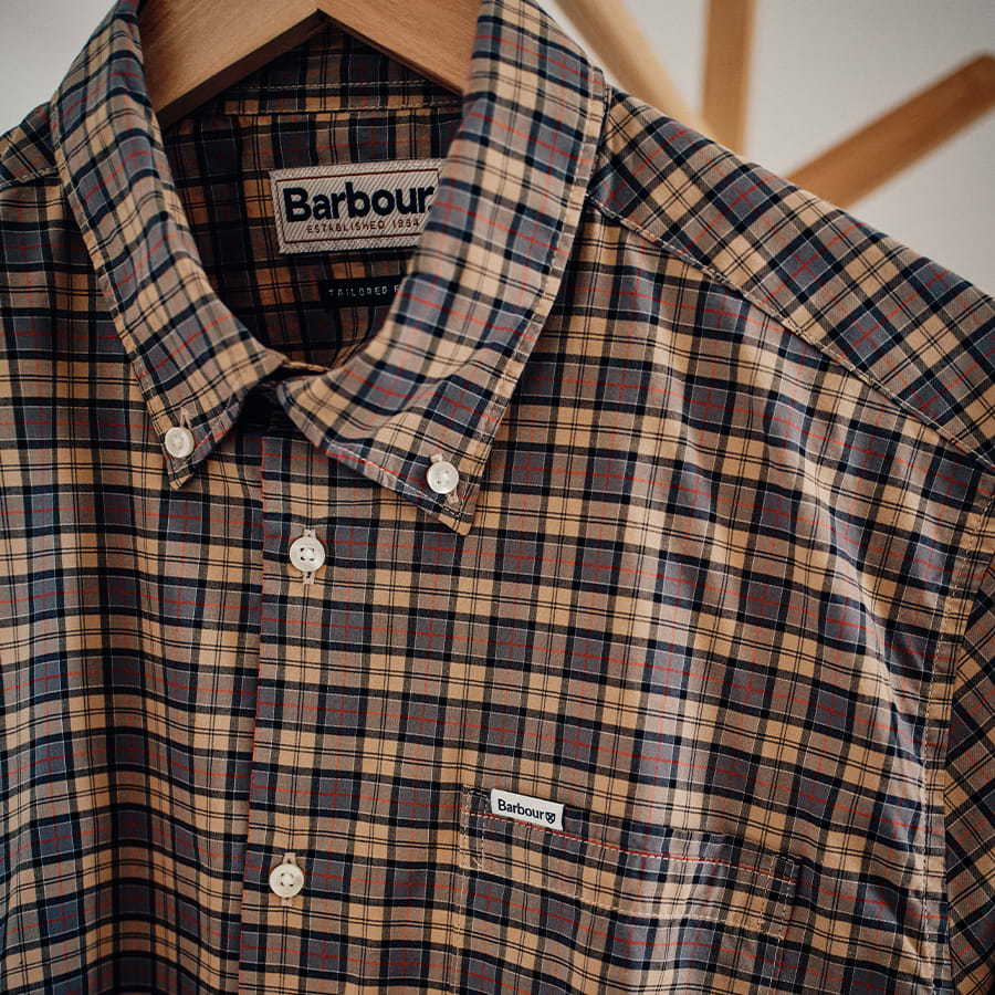 A checked Barbour shirt hanging up