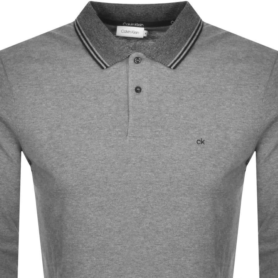 Alternative Image for ProductCalvin Klein Heather Long Sleeved Polo TShirt Grey2