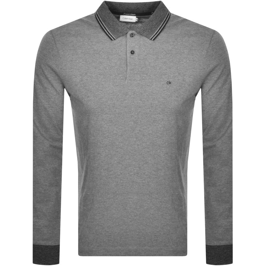 Alternative Image for ProductCalvin Klein Heather Long Sleeved Polo TShirt Grey1