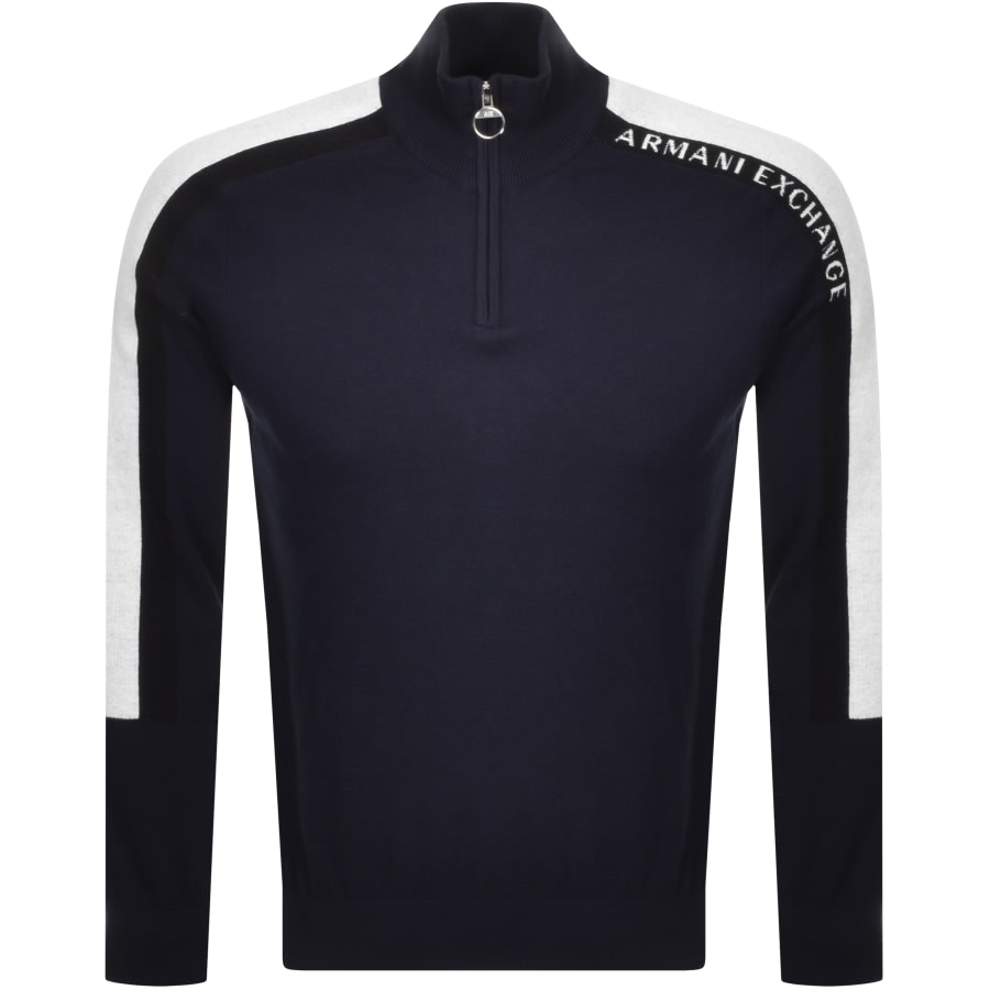 Alternative Image for ProductArmani Exchange Half Zip Knit Logo Jumper Navy1