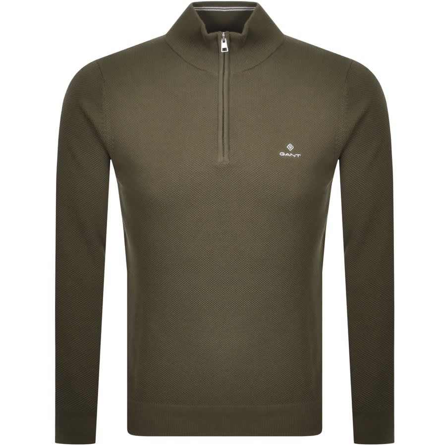 Alternative Image for ProductGant Half Zip Pique Jumper Green1