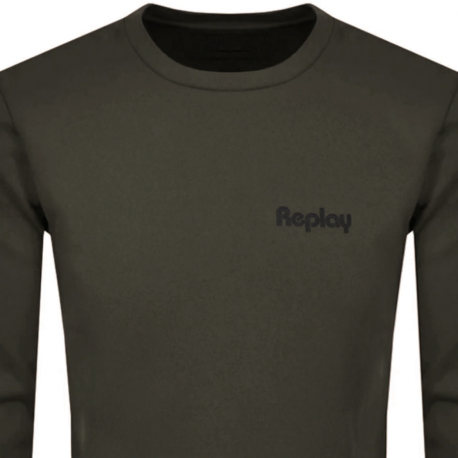 Alternative Image for ProductReplay Crew Neck Logo Sweatshirt Green2