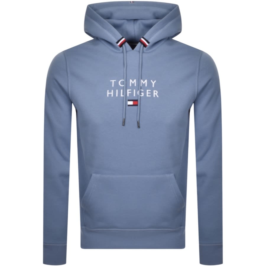 Tommy Hilfiger Logo Pullover Hoodie Blue | Mainline Menswear Ireland