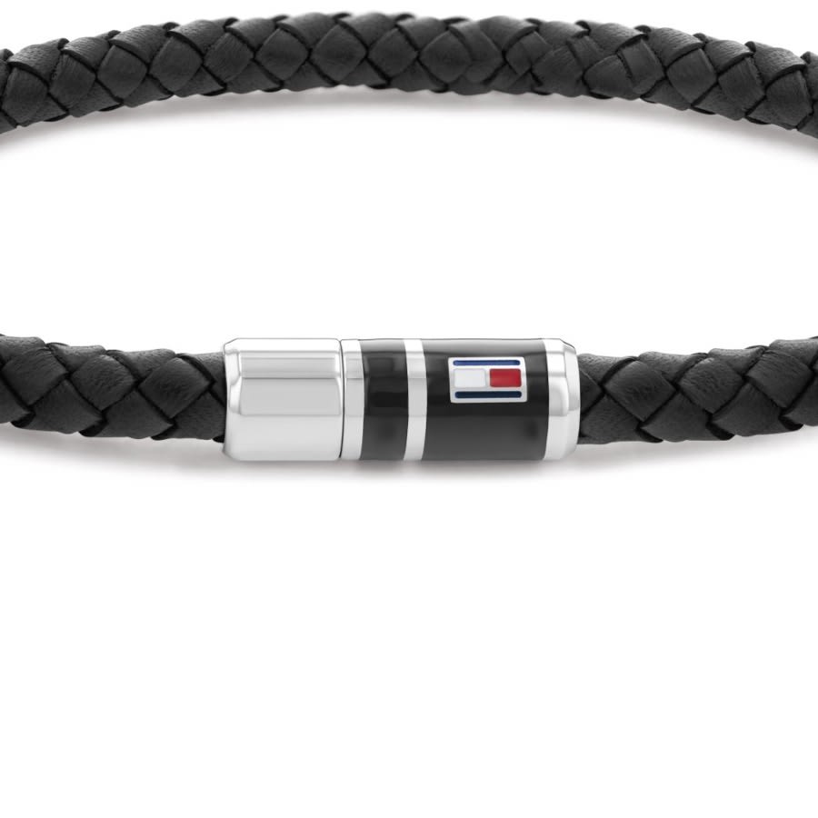 Tommy Hilfiger Braided Leather Bracelet Black | Mainline Menswear ...