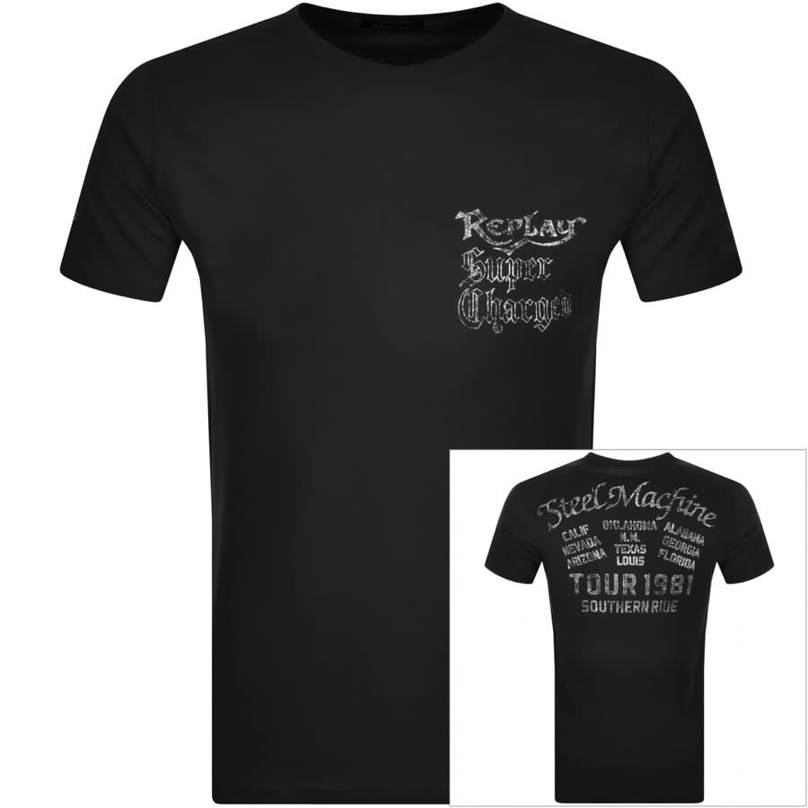 Alternative Image for ProductReplay Logo Crew Neck T Shirt Black1