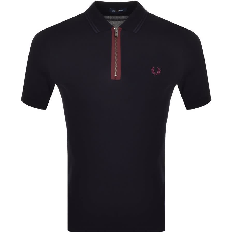 Fred Perry Tipped Zip Neck Polo T Shirt Navy | Mainline Menswear