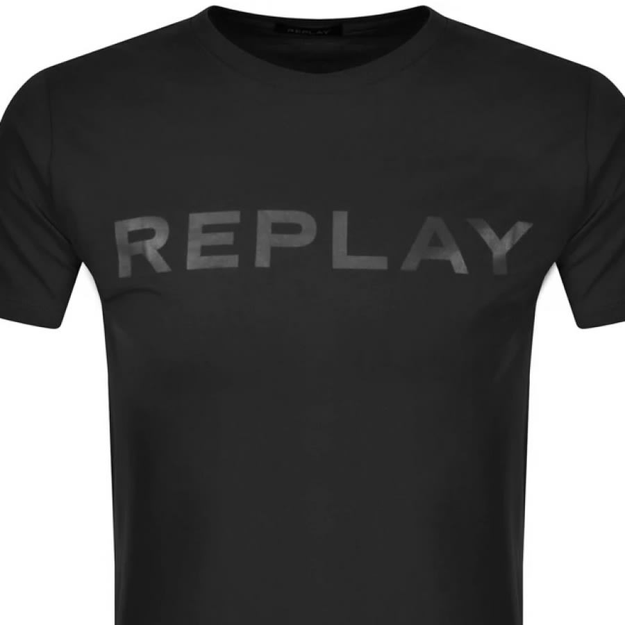 Alternative Image for ProductReplay Logo Crew Neck T Shirt Black2
