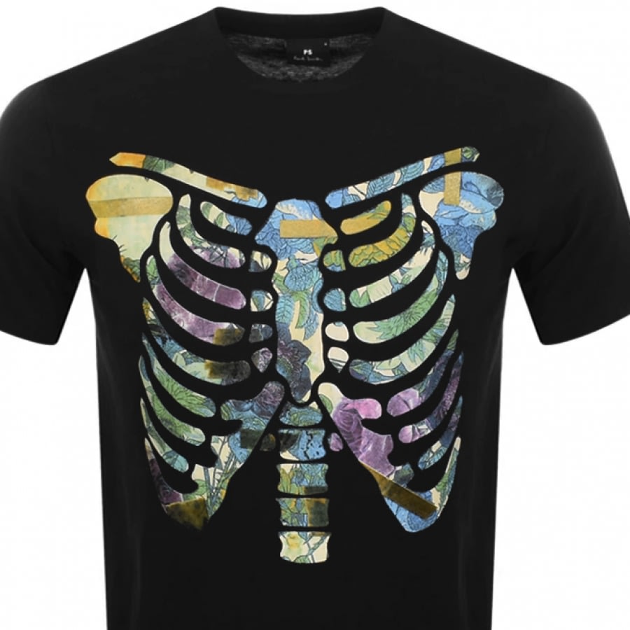 Alternative Image for ProductPS By Paul Smith Floral Ribs T Shirt Black2