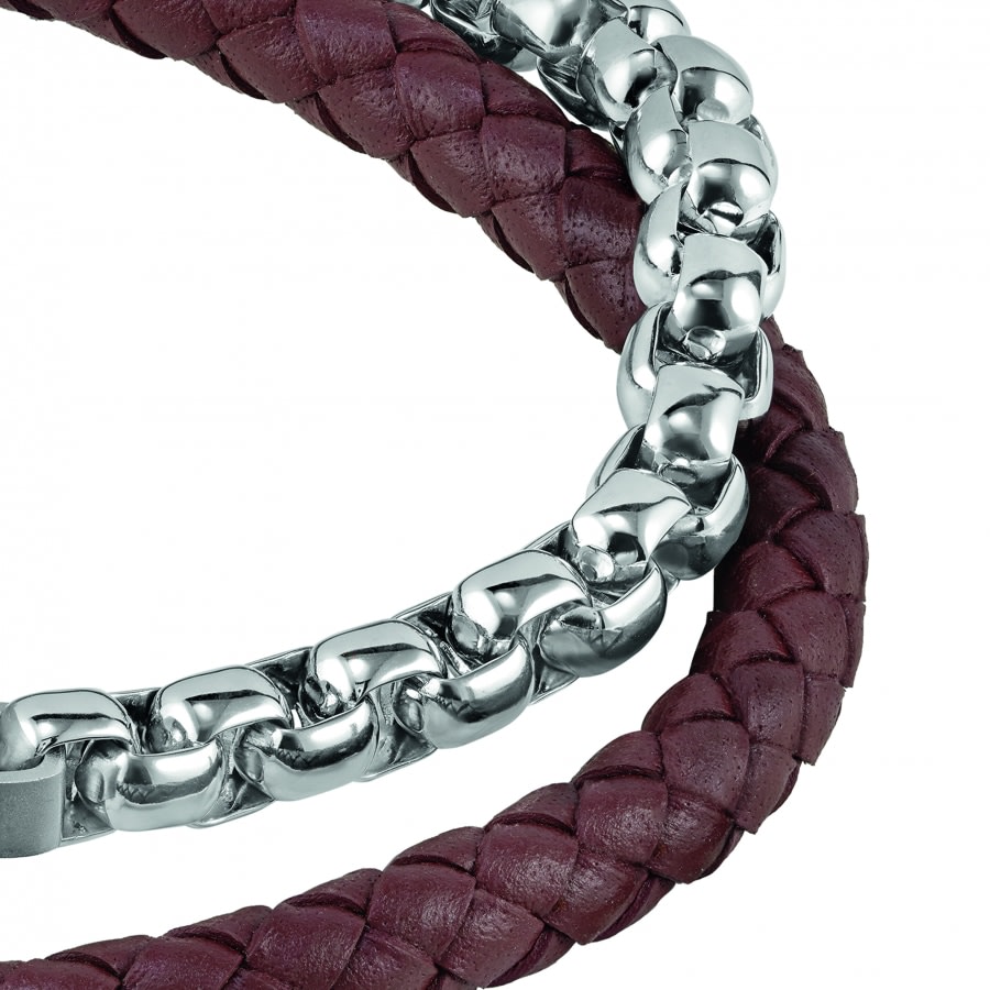 Alternative Image for ProductBOSS Leather And Chain Bracelet Brown2