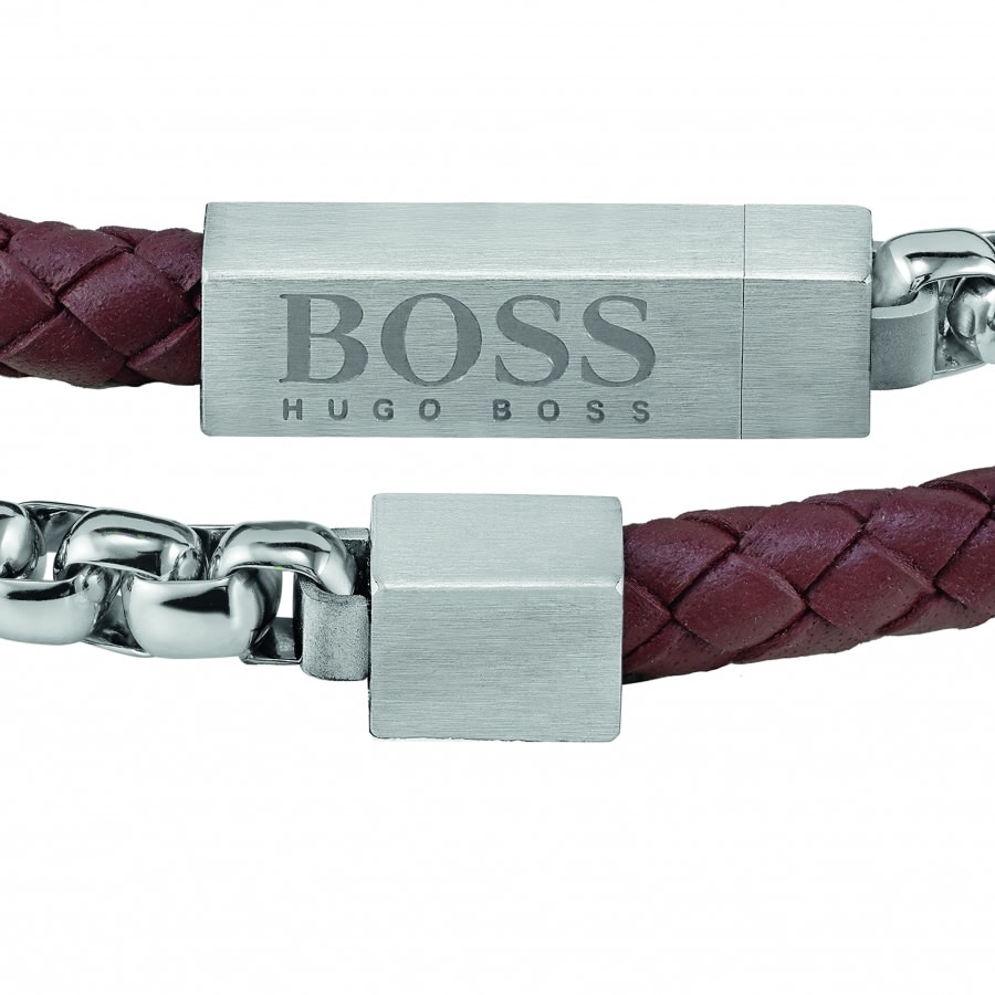 Alternative Image for ProductBOSS Leather And Chain Bracelet Brown3
