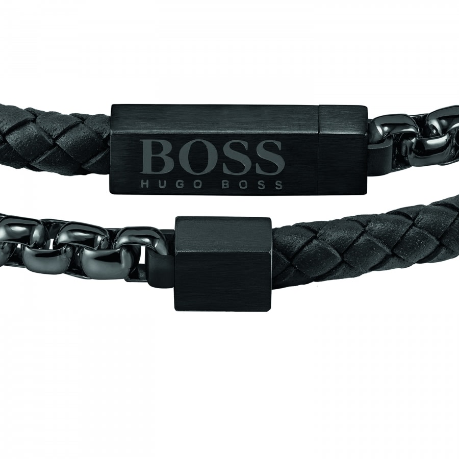 Alternative Image for ProductBOSS Leather And Chain Bracelet Black3