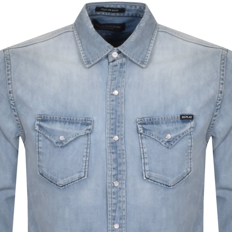 Alternative Image for ProductReplay Long Sleeved Denim Shirt Blue2