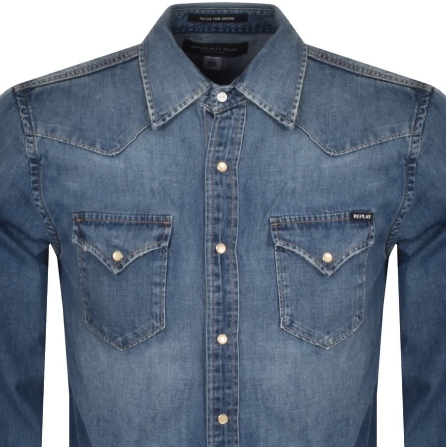 Alternative Image for ProductReplay Long Sleeved Denim Shirt Blue2