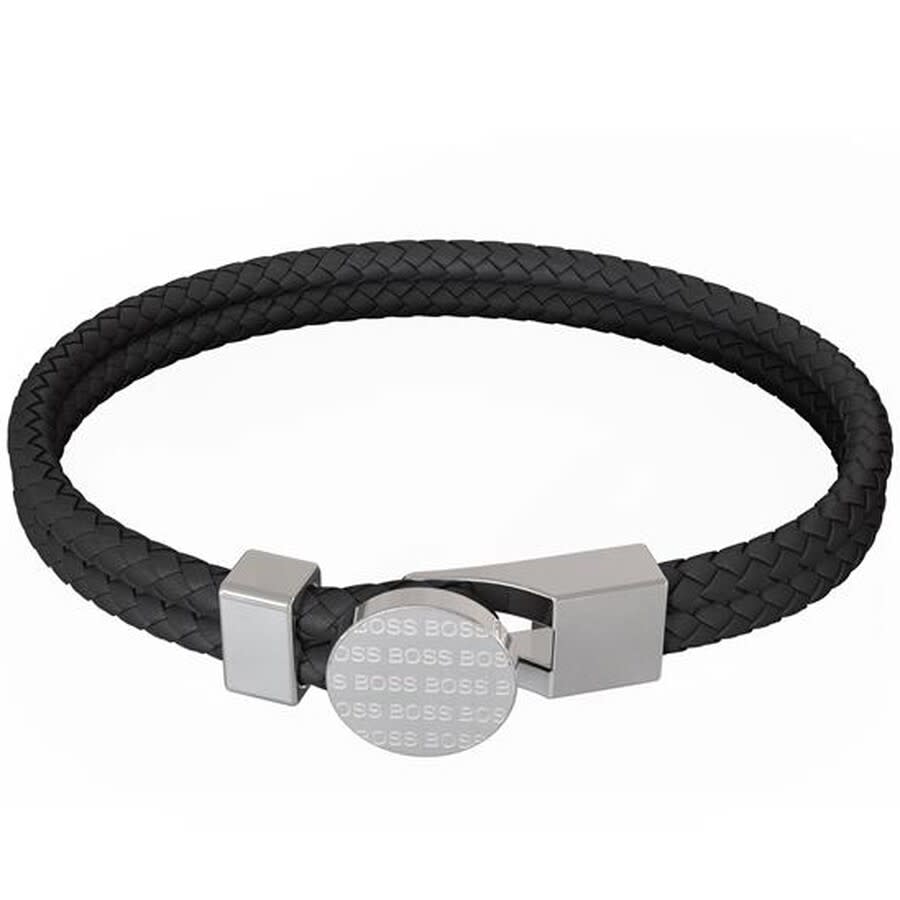 Alternative Image for ProductBOSS Braided Leather Bracelet Black1