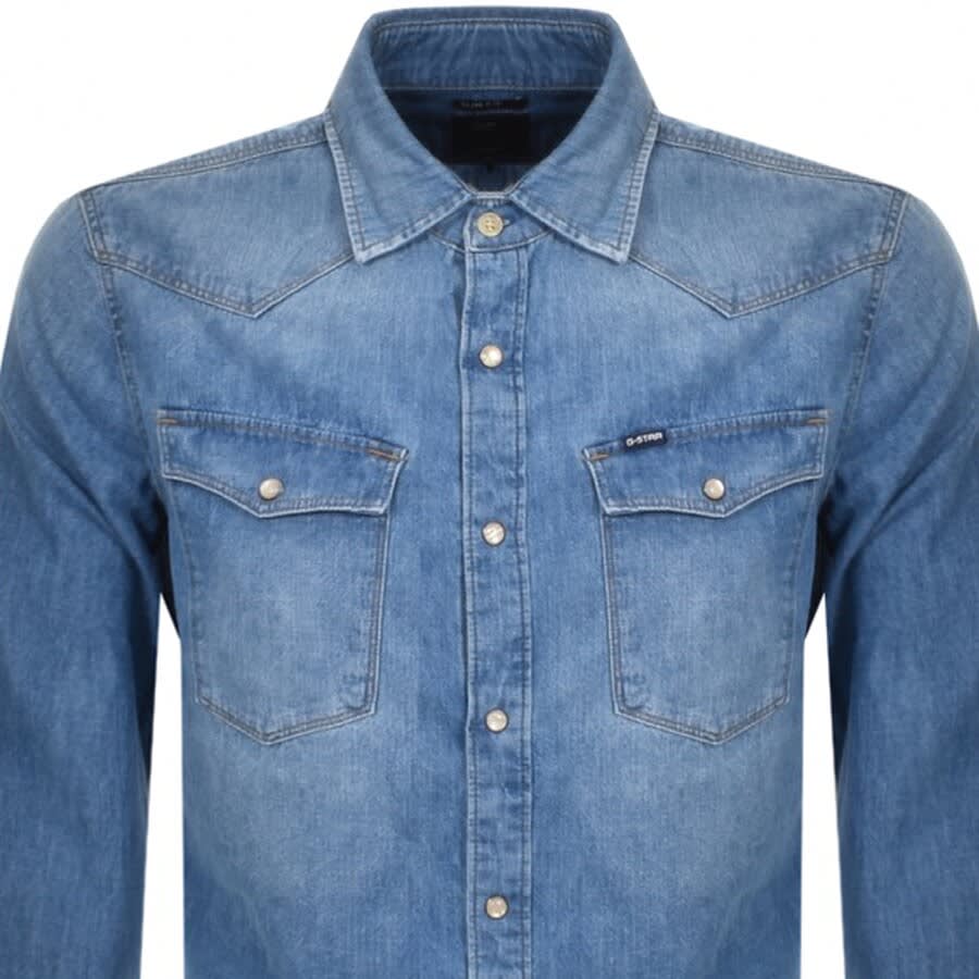 G Star Raw Slim 3301 Long Sleeved Shirt Blue | Mainline Menswear United ...