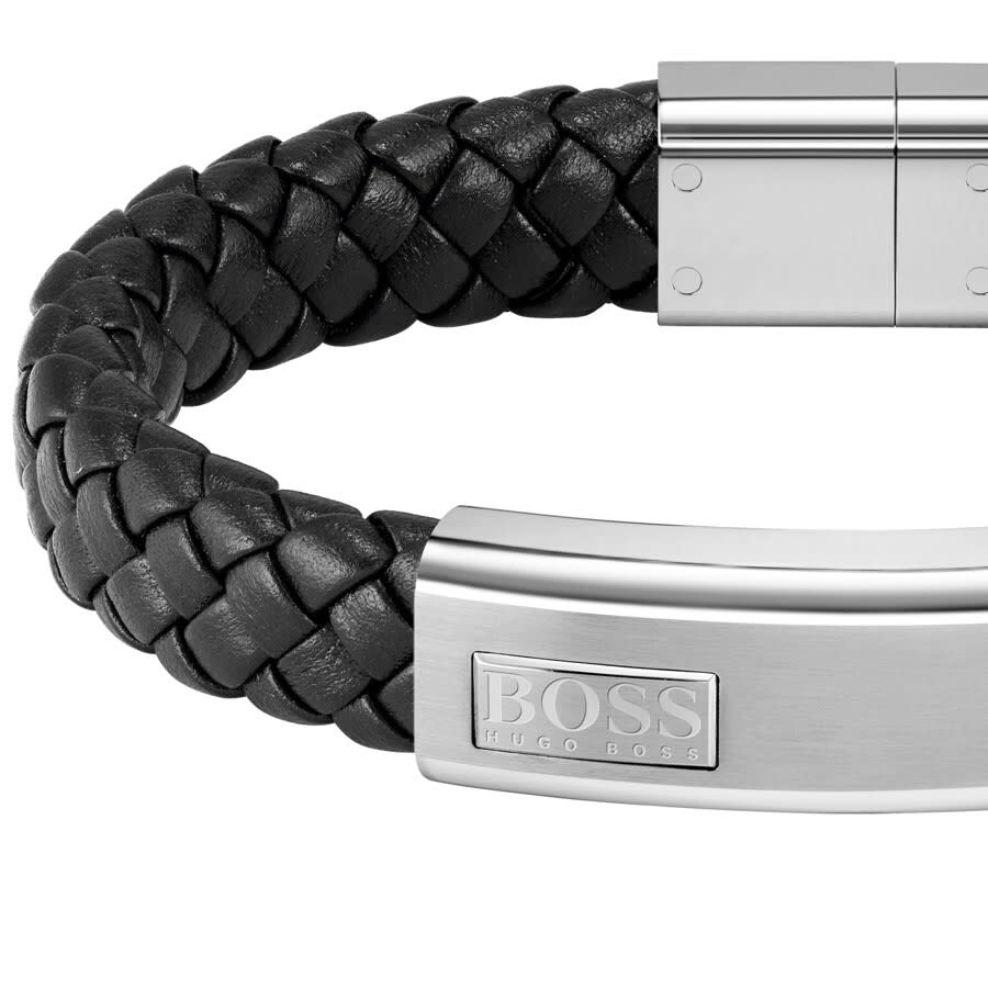 Alternative Image for ProductBOSS Braided Leather Bracelet Black2