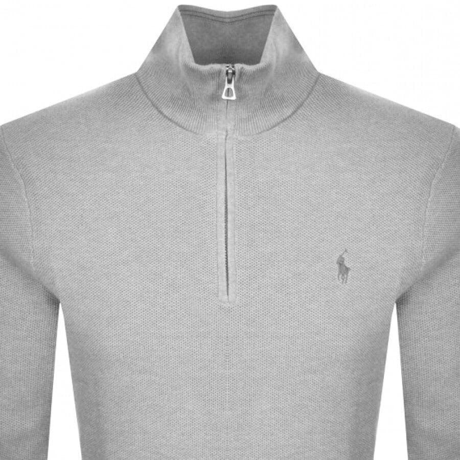Alternative Image for ProductRalph Lauren Half Zip Waffle Knit Jumper Grey2