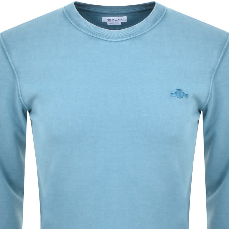 Alternative Image for ProductReplay Crew Neck Washed Sweatshirt Blue2