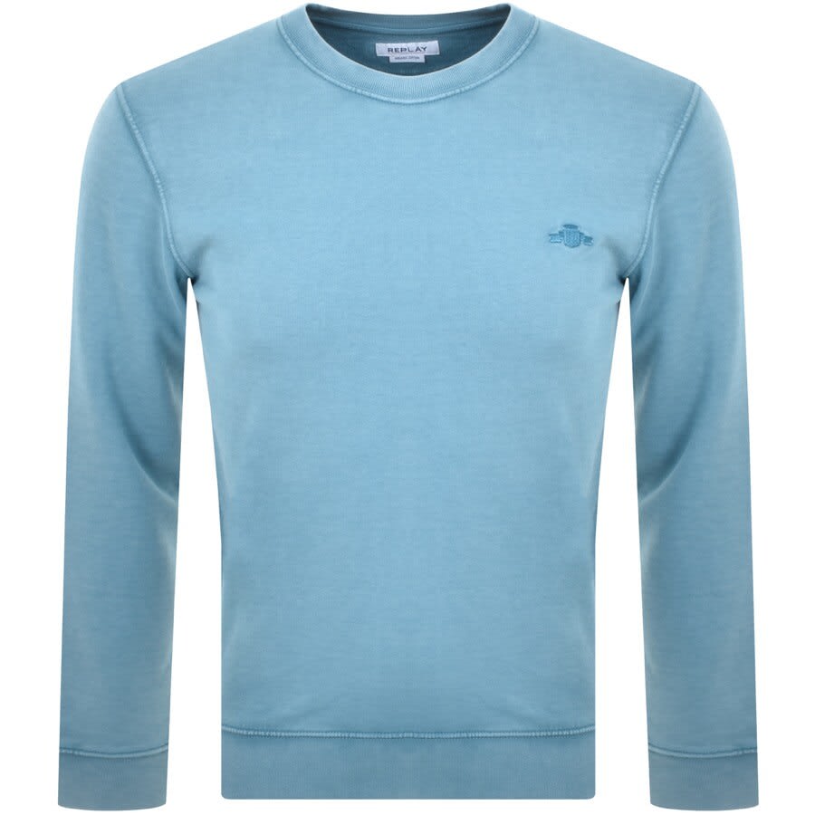 Alternative Image for ProductReplay Crew Neck Washed Sweatshirt Blue1