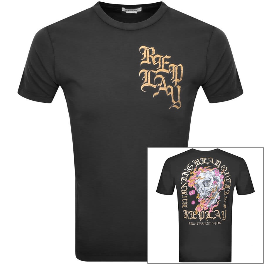 Alternative Image for ProductReplay Logo Crew Neck T Shirt Black1