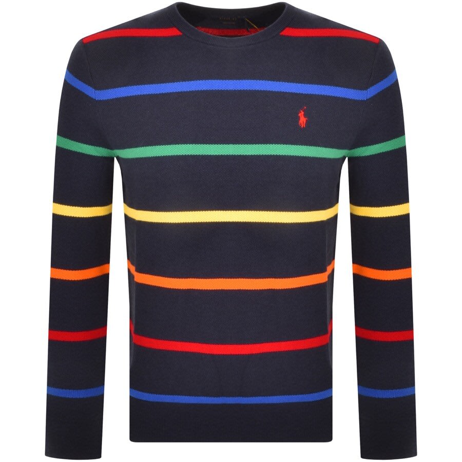 Alternative Image for ProductRalph Lauren Stripe Crew Neck Knit Jumper Navy1