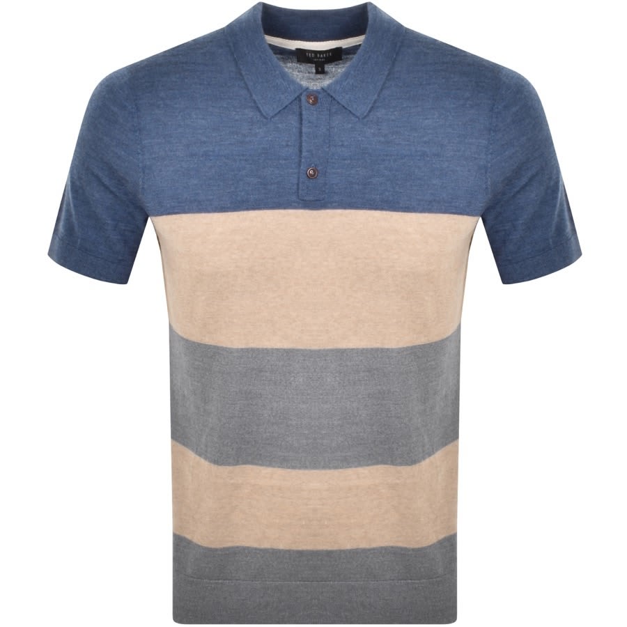 Ted Baker Striped Knit Polo T Shirt Blue | Mainline Menswear Sweden