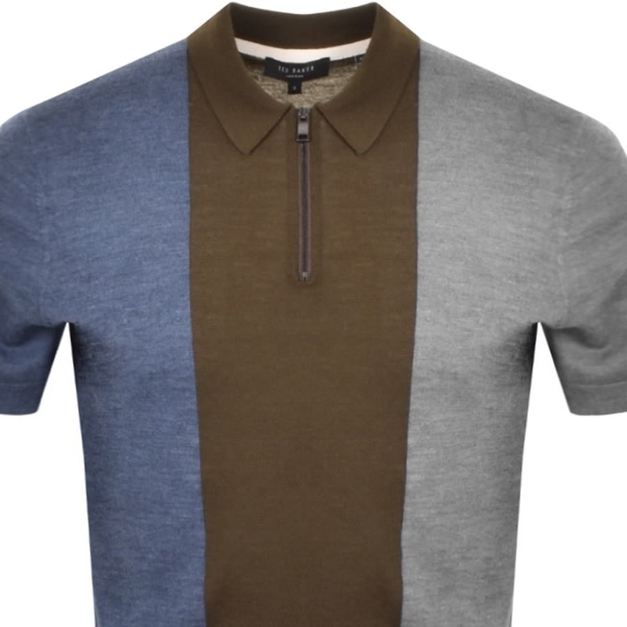 Alternative Image for ProductTed Baker Striped Knit Zip Polo T Shirt Grey2