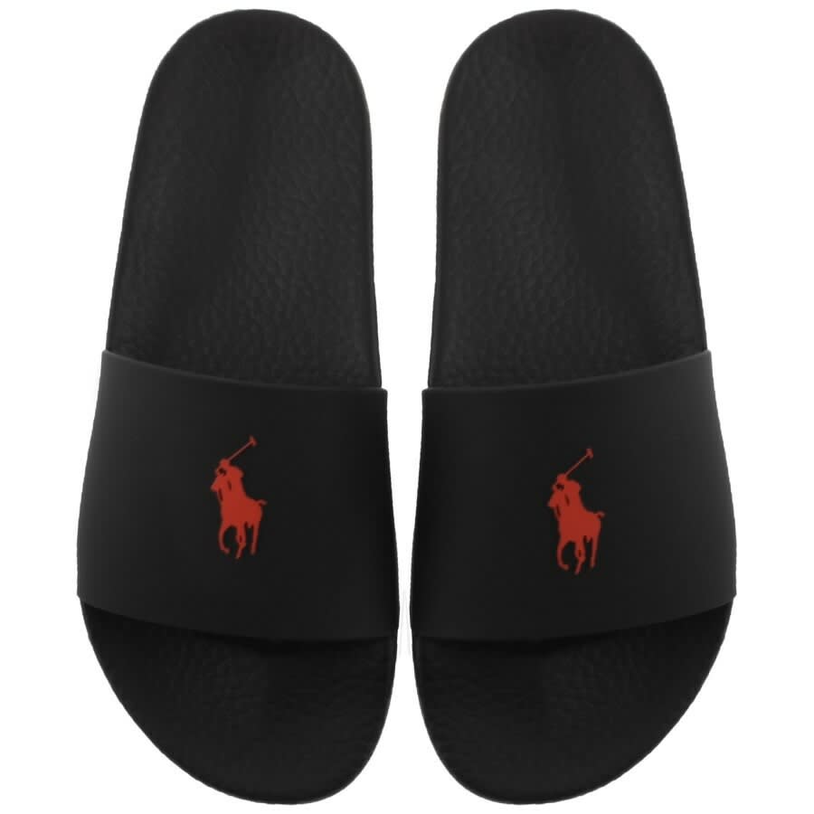 polo ralph lauren slider in black with red logo