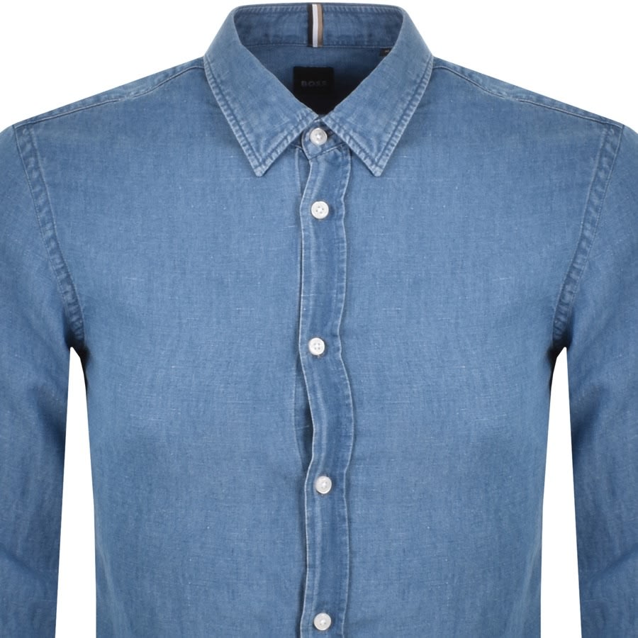 Alternative Image for ProductBOSS Reid Long Sleeved Linen Shirt Blue2