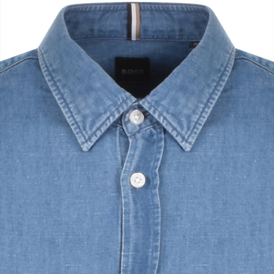 Alternative Image for ProductBOSS Reid Long Sleeved Linen Shirt Blue3