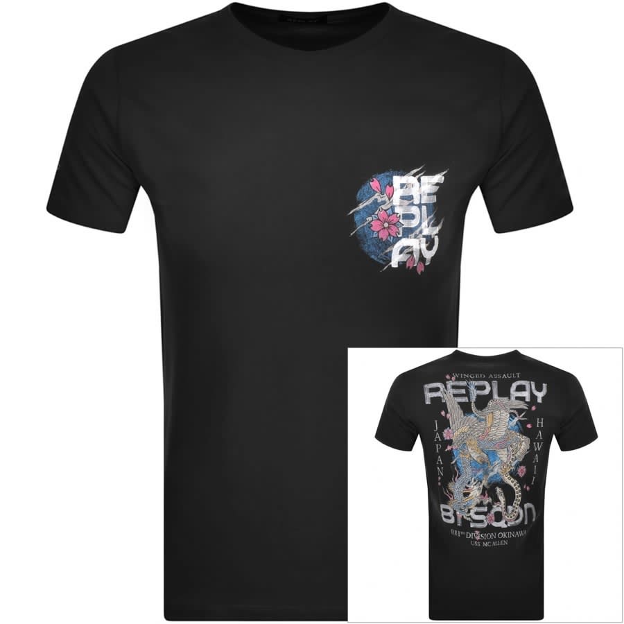 Alternative Image for ProductReplay Logo Crew Neck T Shirt Black1