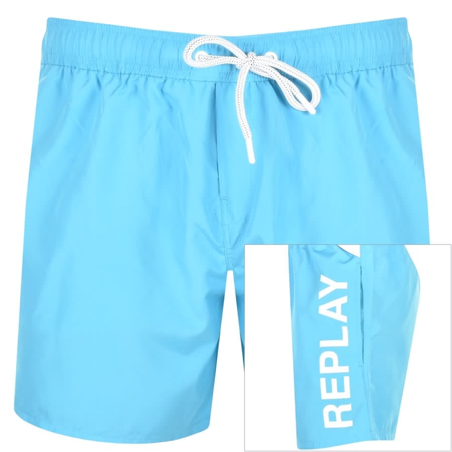 Replay Logo Swim Shorts Blue | Mainline 