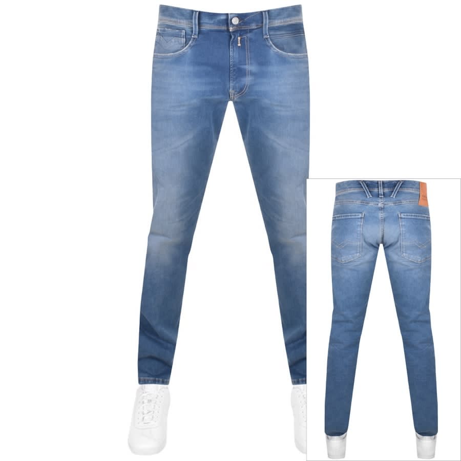 Alternative Image for ProductReplay Anbass Hyperflex Mid Wash Jeans Blue1