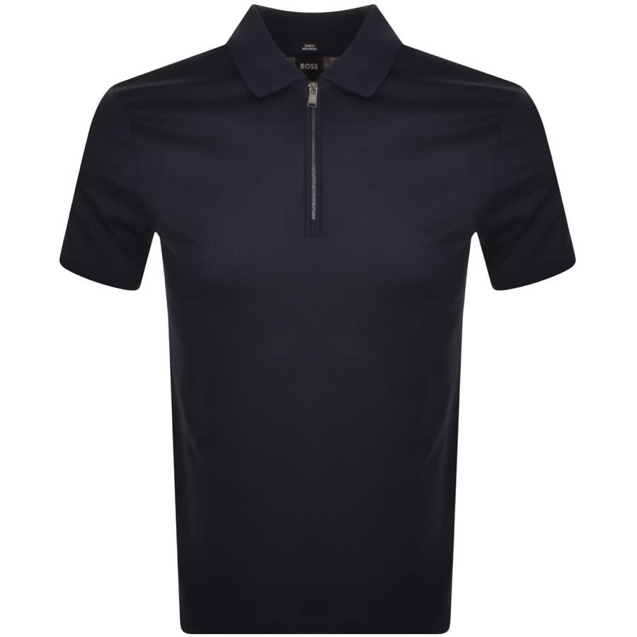 BOSS Polston Quarter Zip Polo T Shirt Navy | Mainline Menswear United ...