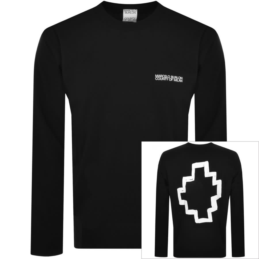 Vlak tv station vacuüm Marcelo Burlon Tempera Long Sleeve T Shirt Black | Mainline Menswear United  States