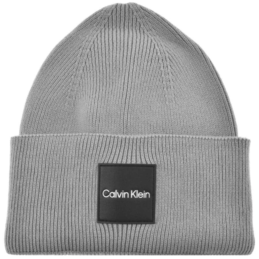 Calvin Klein Ribbed Knit Beanie Hat Grey | Mainline Menswear Denmark