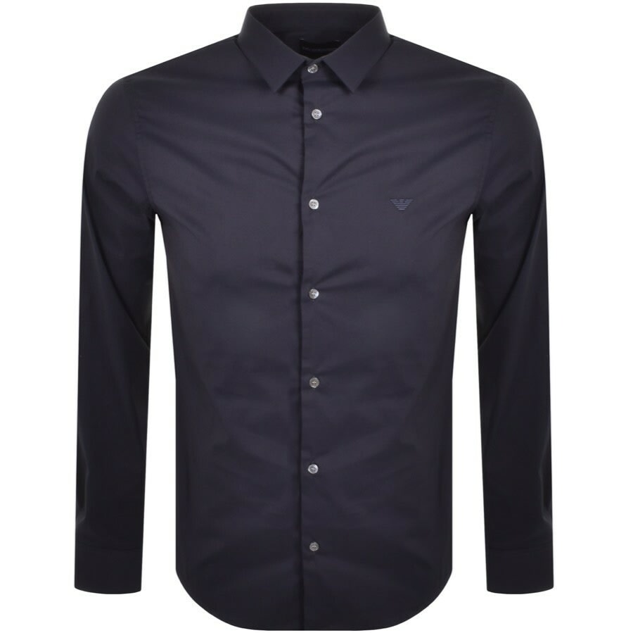 Emporio Armani Logo Long Sleeve Shirt Navy | Mainline Menswear