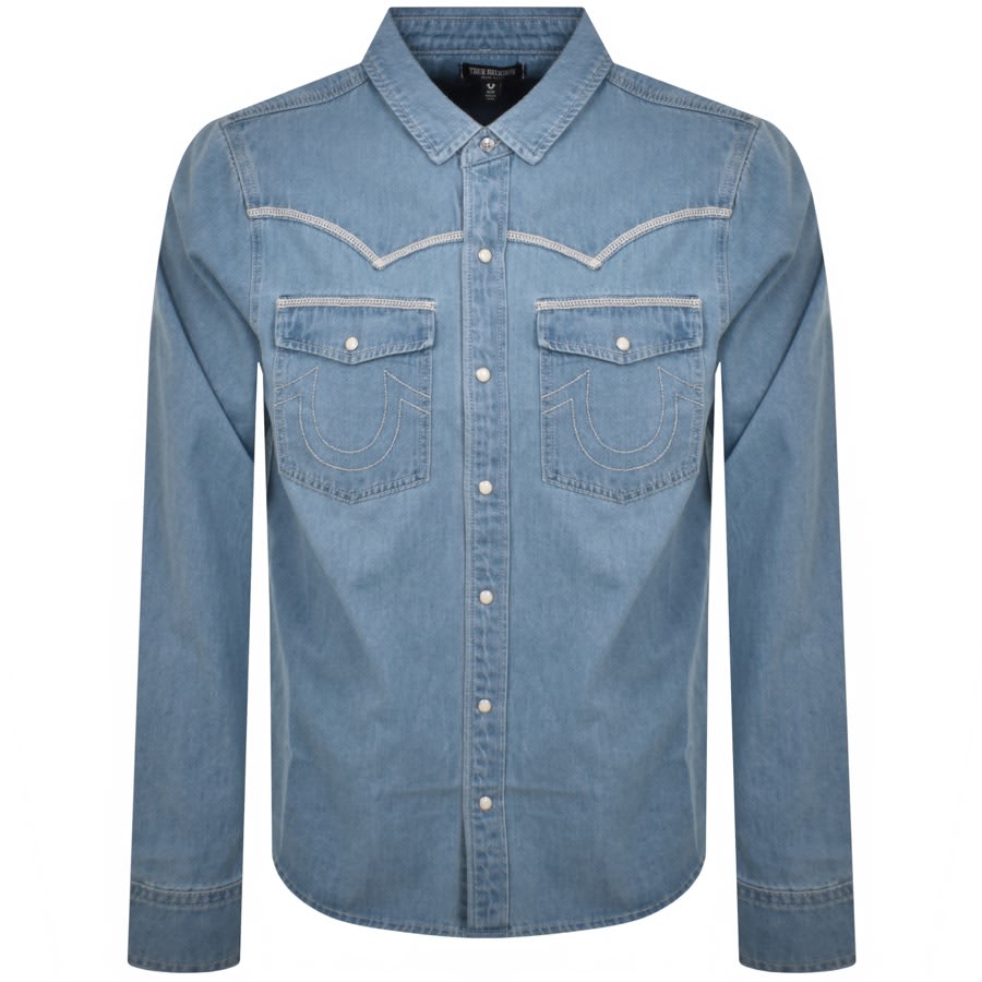 True Religion Flatlock Western Shirt Blue | Mainline Menswear