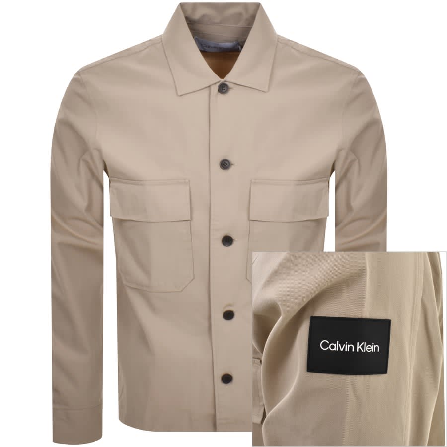 Calvin Klein Long Sleeve Overshirt Jacket Beige | Mainline Menswear ...